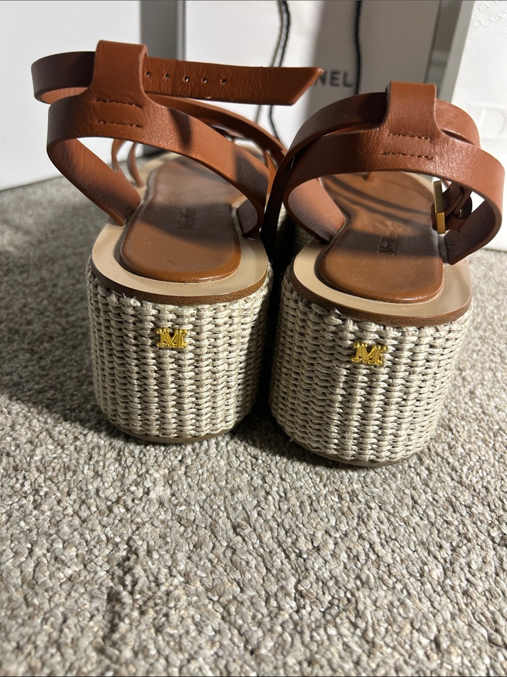 MaxMara Brown Leather Raffia-Wrapped Platform Sandals